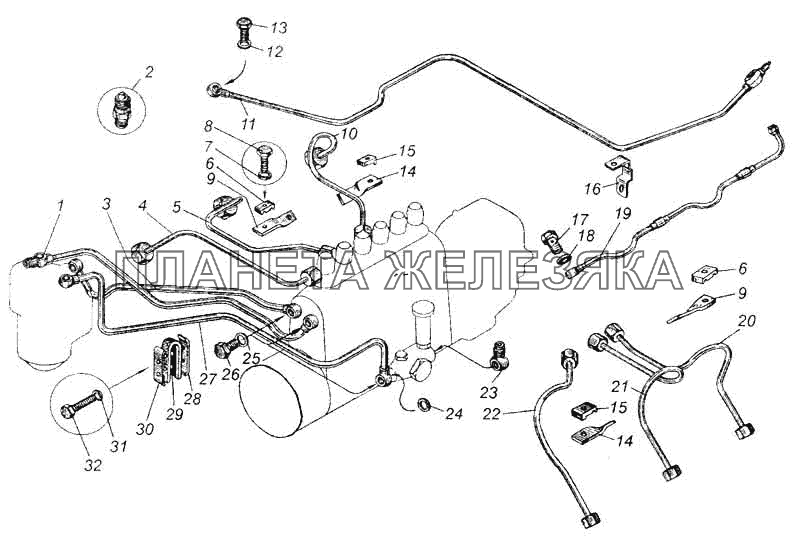 Топливные трубопроводы двигателя ЯМЗ-236 МАЗ-5335
