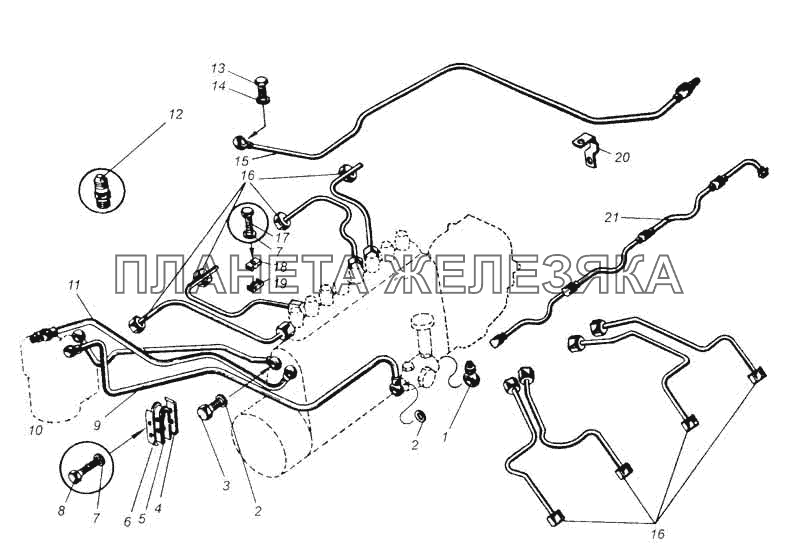 Топливные трубопроводы двигателя ЯМЗ-238 МАЗ-5335