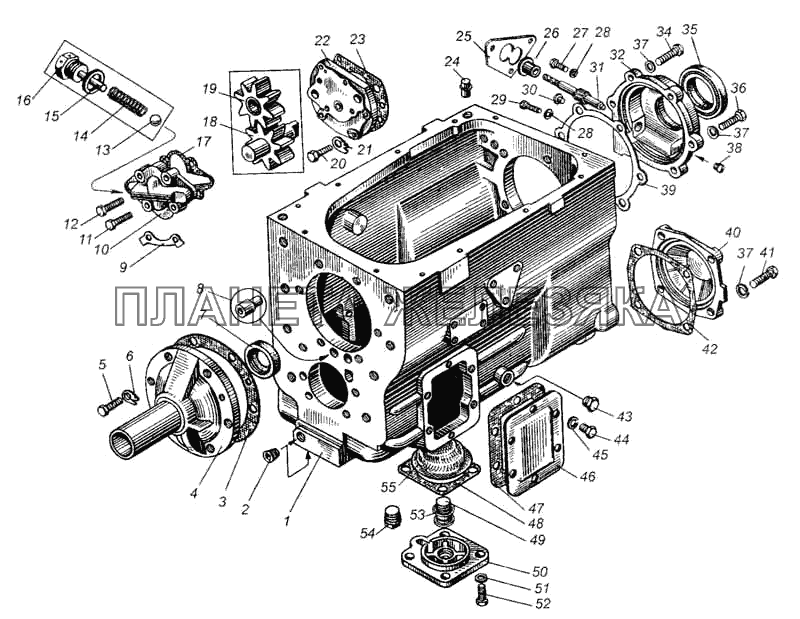 Картер и насос масляный коробки передач МАЗ-5335