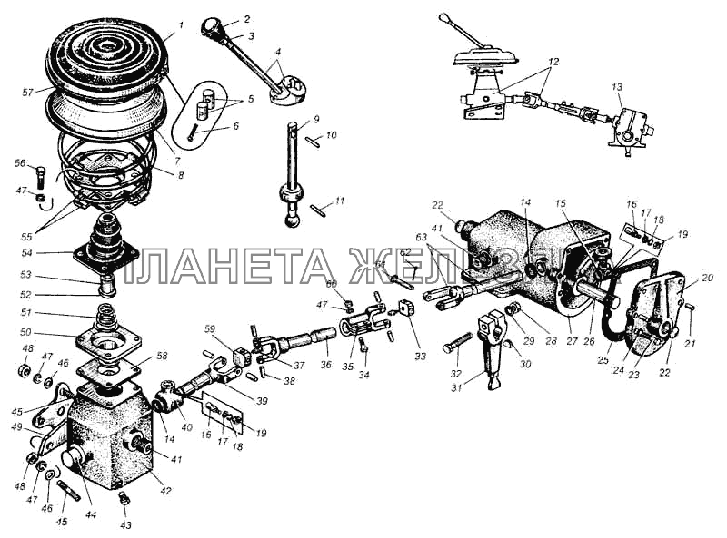 Рычаг и механизмы переключения передач автомобиля МАЗ-504В МАЗ-5335