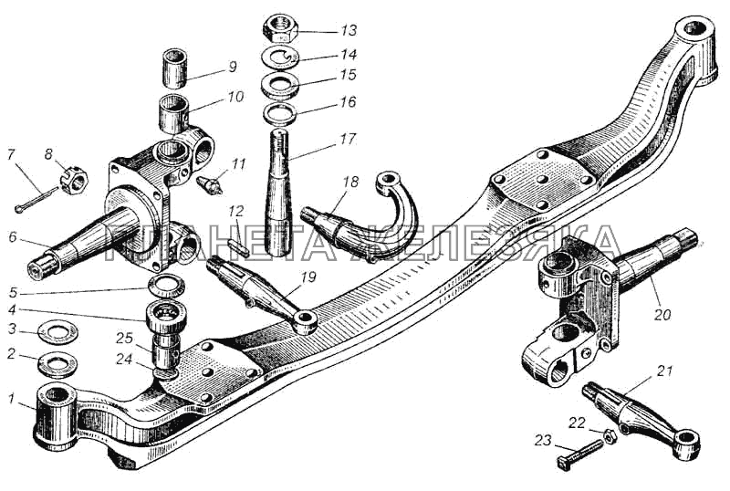 Ось передняя автомобилей МАЗ-5335, МАЗ-5549, МАЗ-5429, МАЗ-504В МАЗ-5335