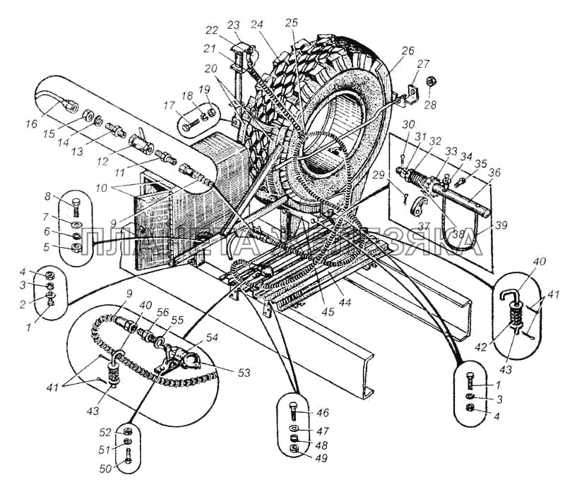 Держатель запасного колеса и площадка шасси автомобилей МАЗ-5429, МАЗ-509А, МАЗ-504В МАЗ-5335