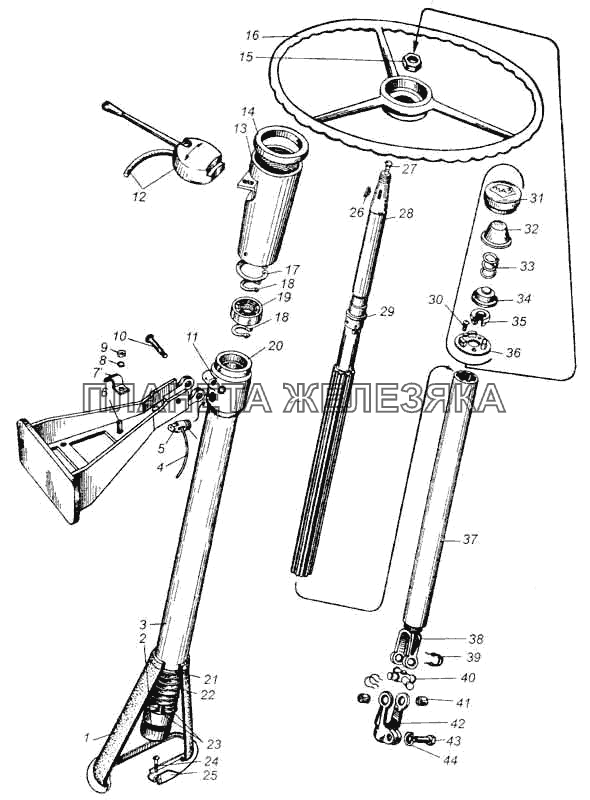 Колонка рулевая с колесом рулевого управления и ее крепление МАЗ-5335
