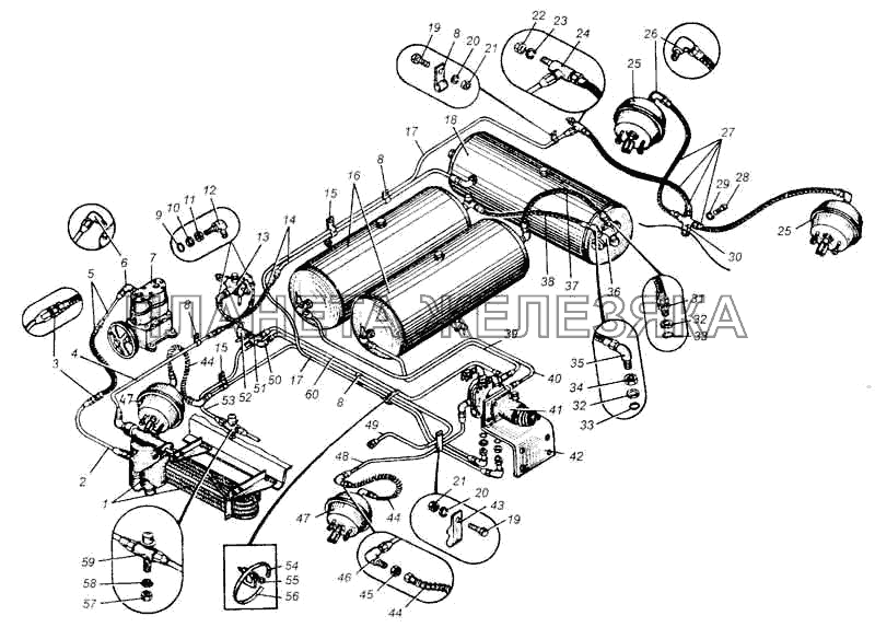 Привод пневматический тормозов автомобиля МАЗ-5549 МАЗ-5335