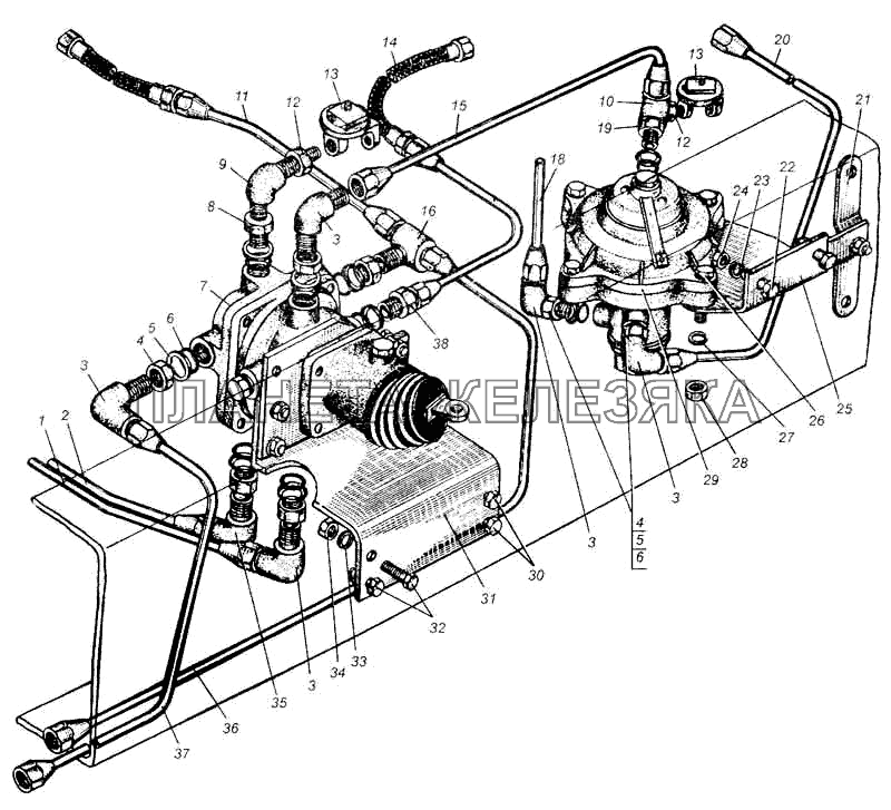 Трубопроводы к тормозным кранам автомобилей МАЗ-5429, МАЗ-504В МАЗ-5335