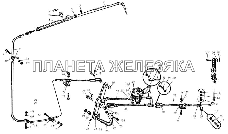 Управление стояночным тормозом автомобилей МАЗ-5335, МАЗ-5549 МАЗ-5335