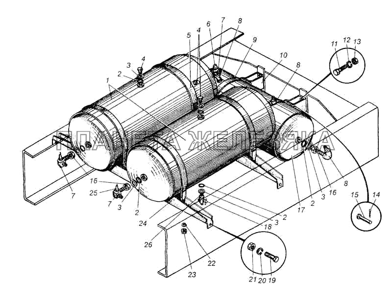 Крепление воздушных баллонов автомобиля МАЗ-5549 МАЗ-5335