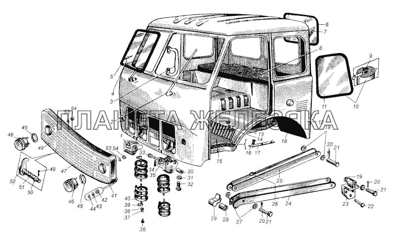 Каркас кабины и его крепление МАЗ-5335