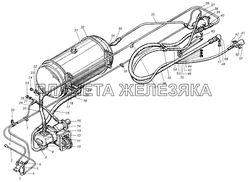 Трубопроводы и шланги механизма подъема платформы автомобиля МАЗ-5430 МАЗ-5335