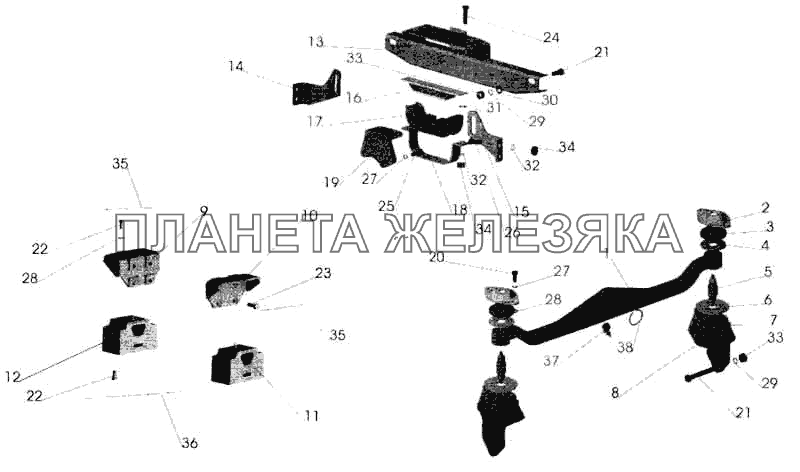 Крепление двигателя на автомобилях: МАЗ-533605, МАЗ-630305 с двигателем ЯМЗ-238ДЕ2 МАЗ-5336