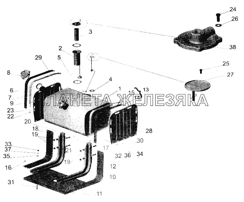 Крепление топливного бака (с ограждением) на МАЗ-533702 МАЗ-5336
