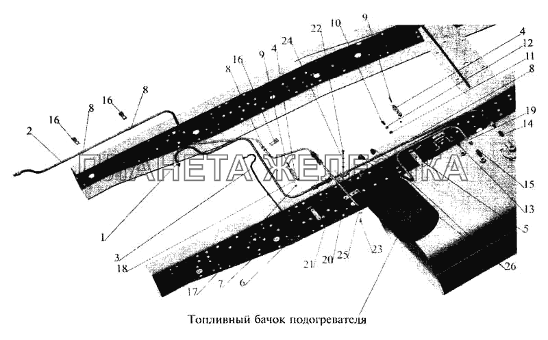 Установка топливопроводов МАЗ-630305, МАЗ-533602, МАЗ-533603 (с подогревателем) МАЗ-5336