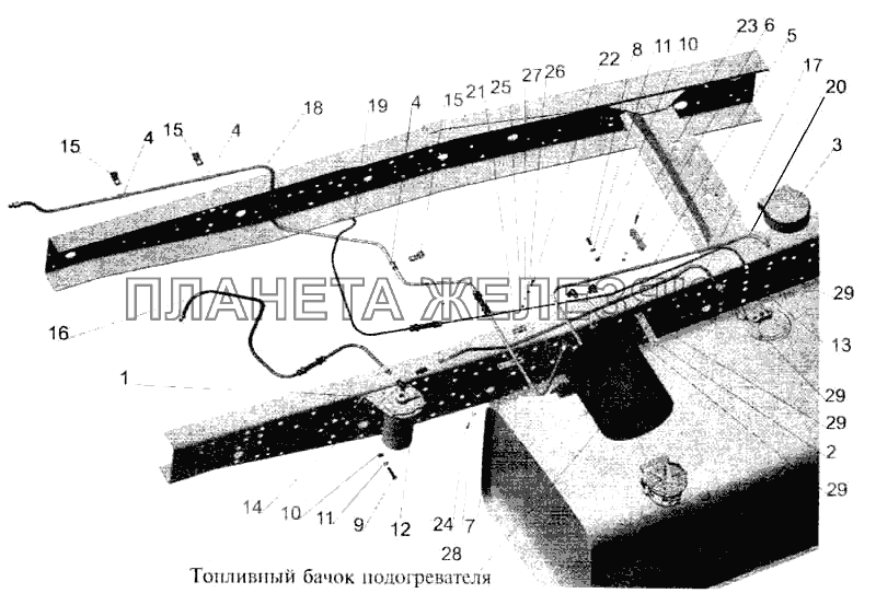 Установка топливопроводов МАЗ-630305, МАЗ-630303 (с подогревателем) МАЗ-5336