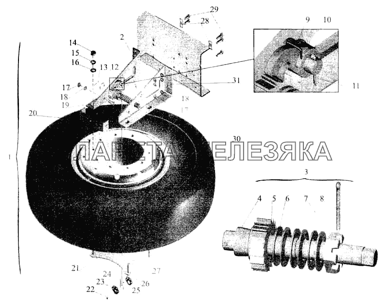 Установка запасного колеса 54321-3100001-10 МАЗ-5336