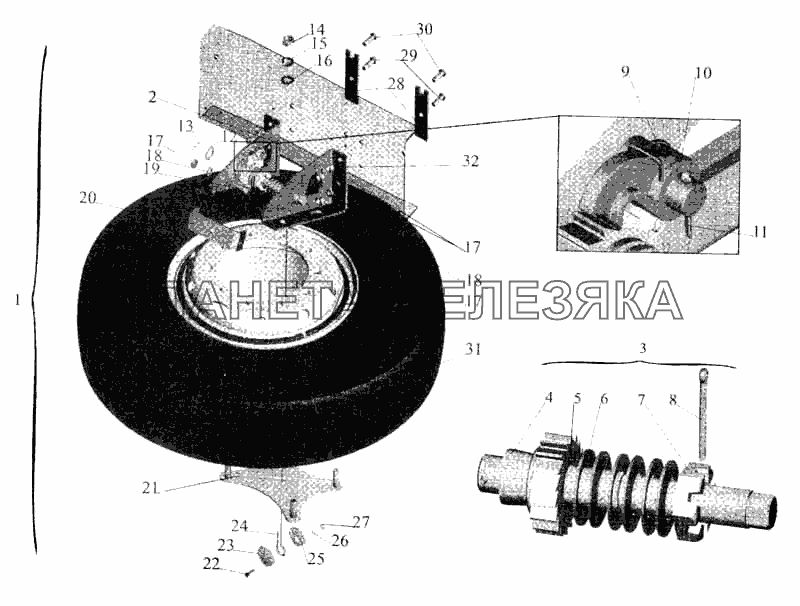 Установка запасного колеса 63035-3100001-10 МАЗ-5336