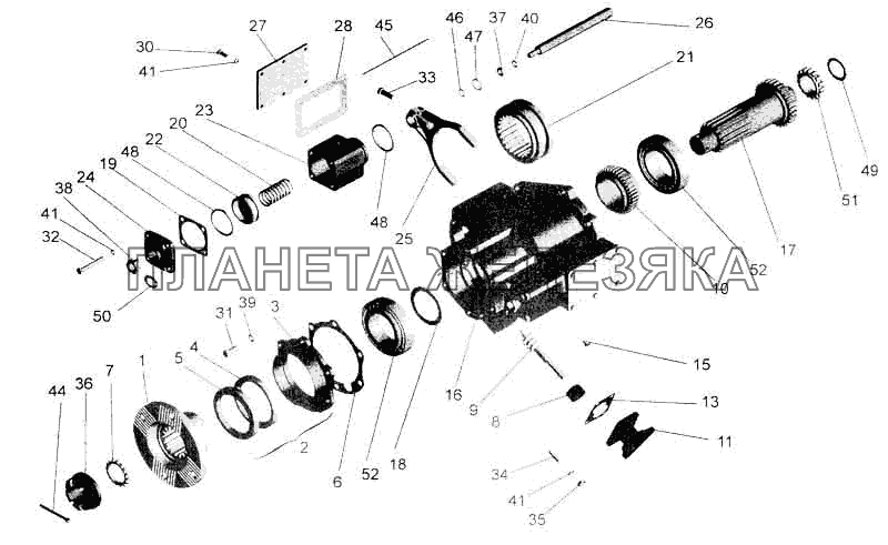 Центральный редуктор отбора мощности. Вал задний МАЗ-5336