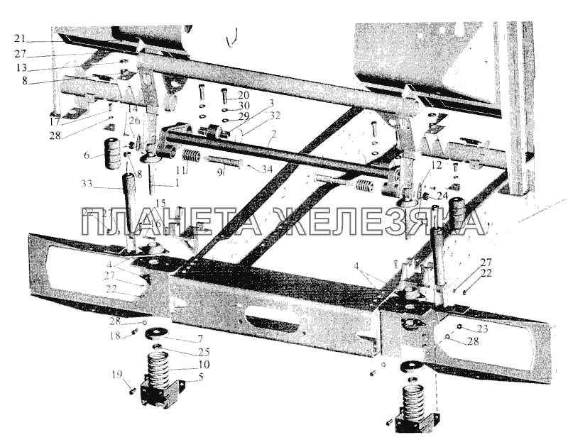 Переднее подрессоривание большой кабины МАЗ-5336