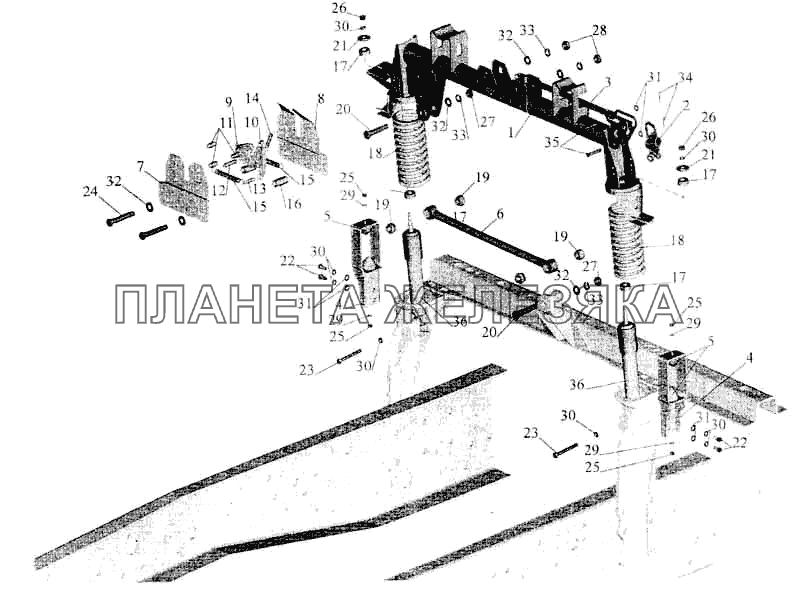 Заднее подрессоривание большой кабины МАЗ-5336