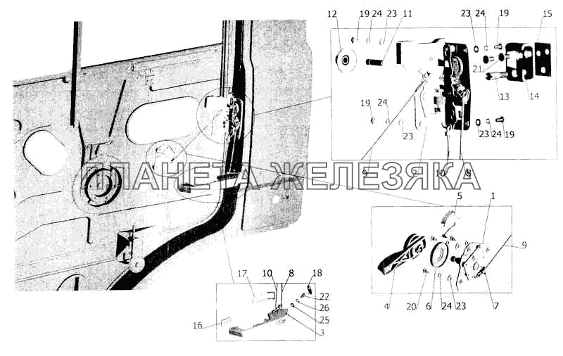 Установка наружной ручки и замка двери МАЗ-5336