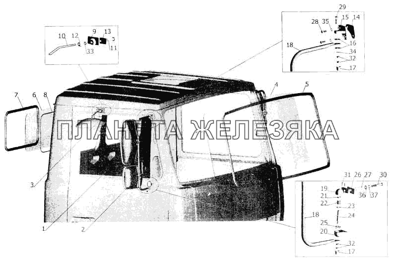 Установка стекол и зеркал на малую кабину МАЗ-5336