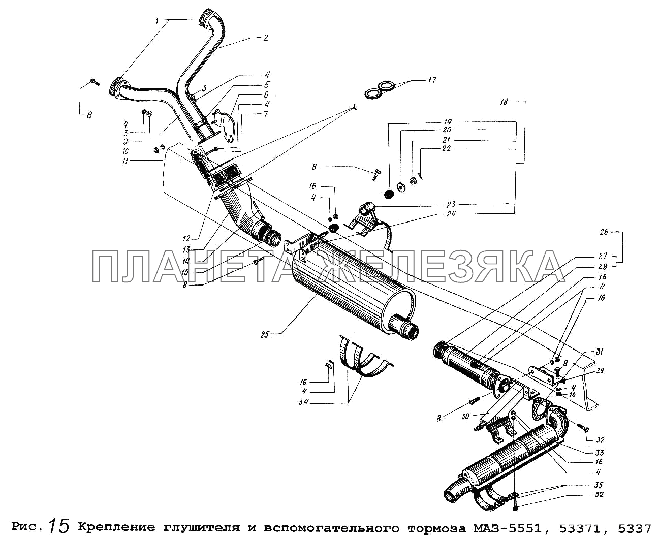 Крепление глушителя и вспомогательного тормоза МАЗ-5551, 53371, 5337 МАЗ-5337