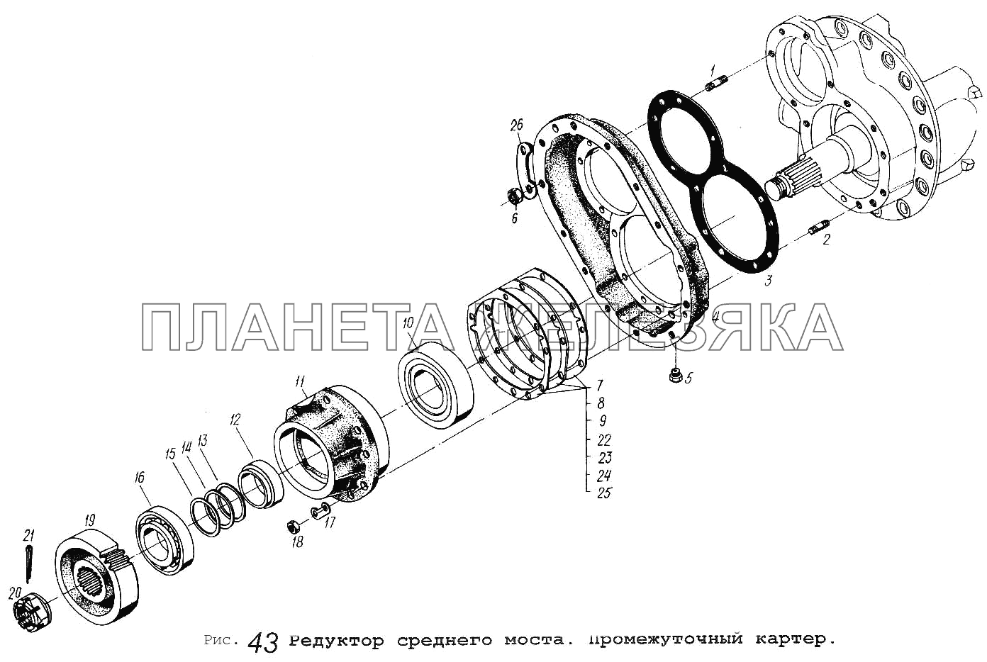 Редуктор среднего моста. Промежуточный картер МАЗ-54323