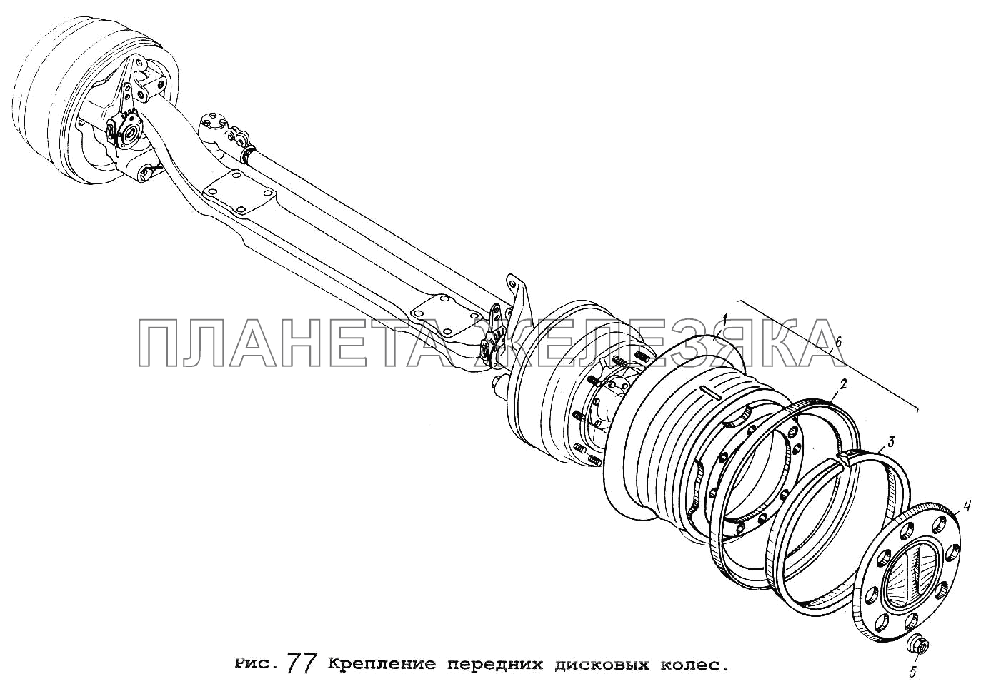 Крепление передних дисковых колес МАЗ-54323