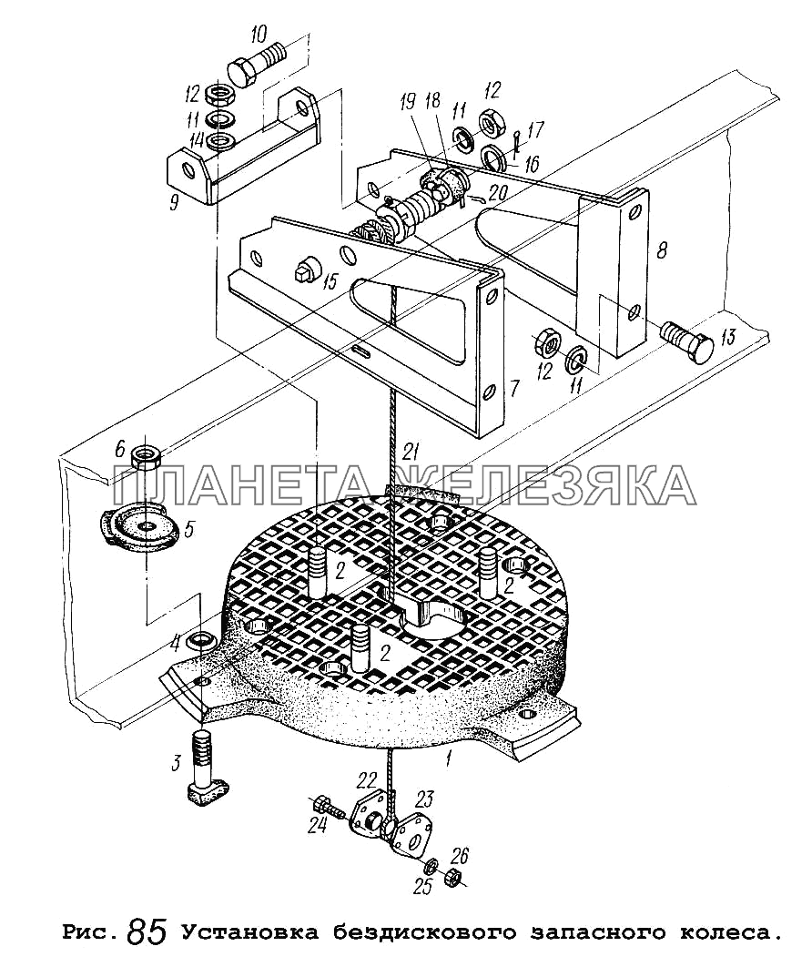 Установка бездискового запасного колеса МАЗ-53371