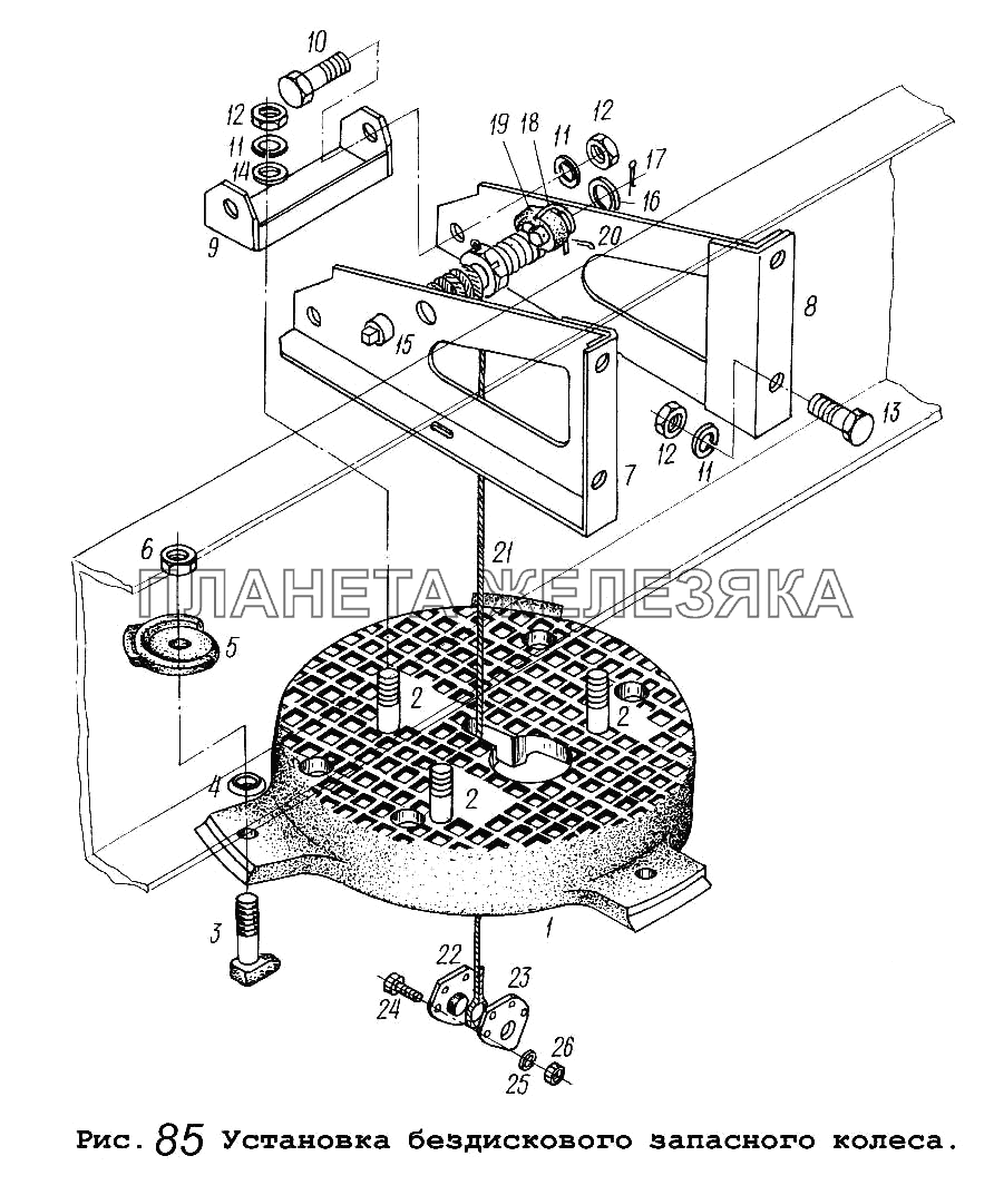 Установка бездискового запасного колеса МАЗ-5516