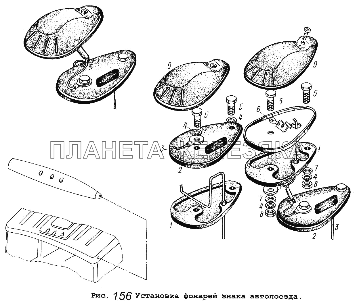 Установка фонарей знака автопоезда МАЗ-5551