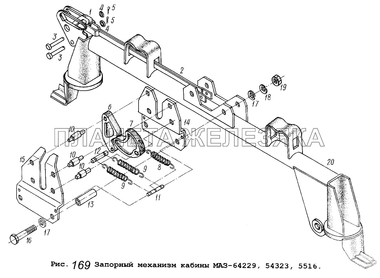 Запорный механизм кабины МАЗ-64229, 54323, 5516 Общий (см. мод-ции)