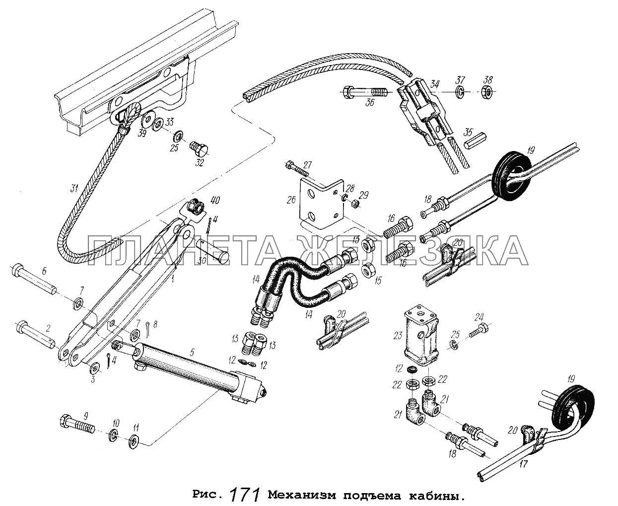 Механизм подъема кабины МАЗ-5516