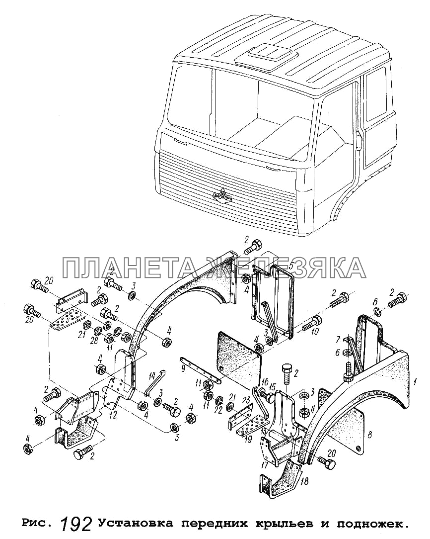 Установка передних крыльев и подножек МАЗ-64229
