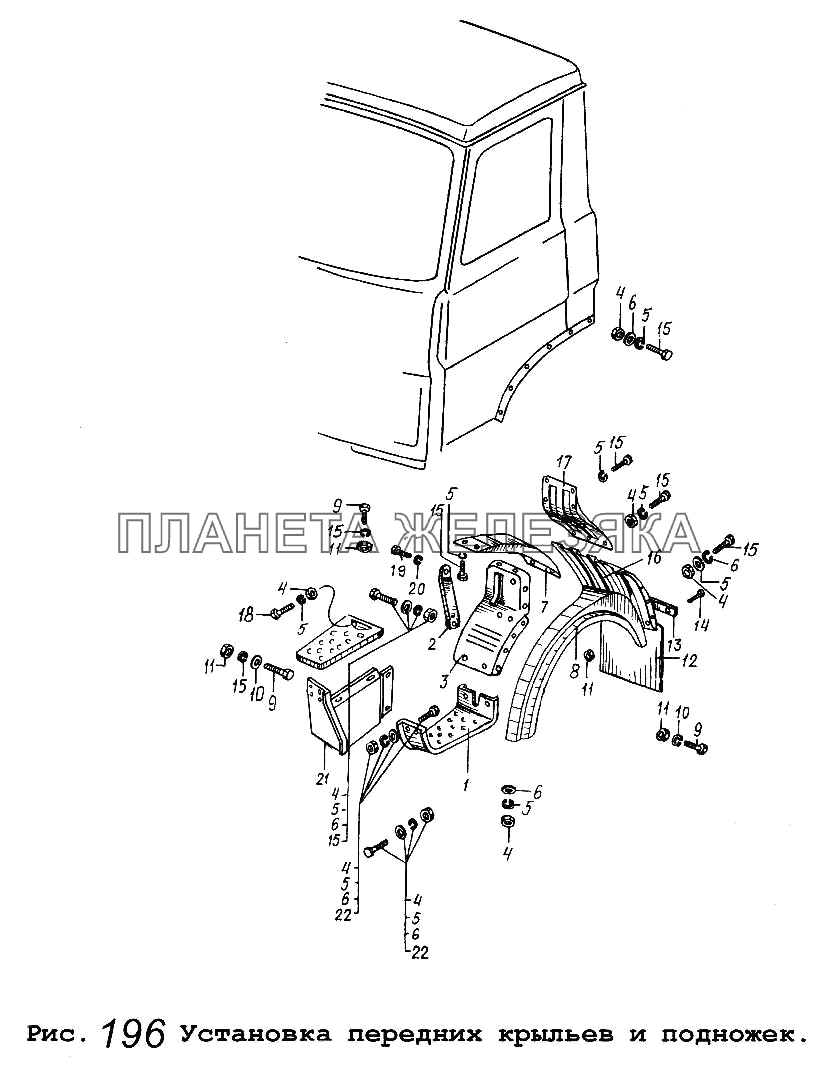 Установка передних крыльев и подножек МАЗ-5516