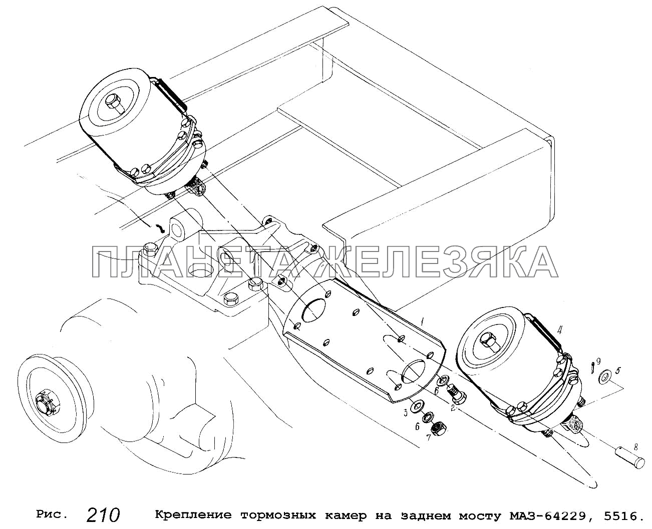 Крепление тормозных камер на заднем мосту МАЗ-64229, 5516 МАЗ-64229