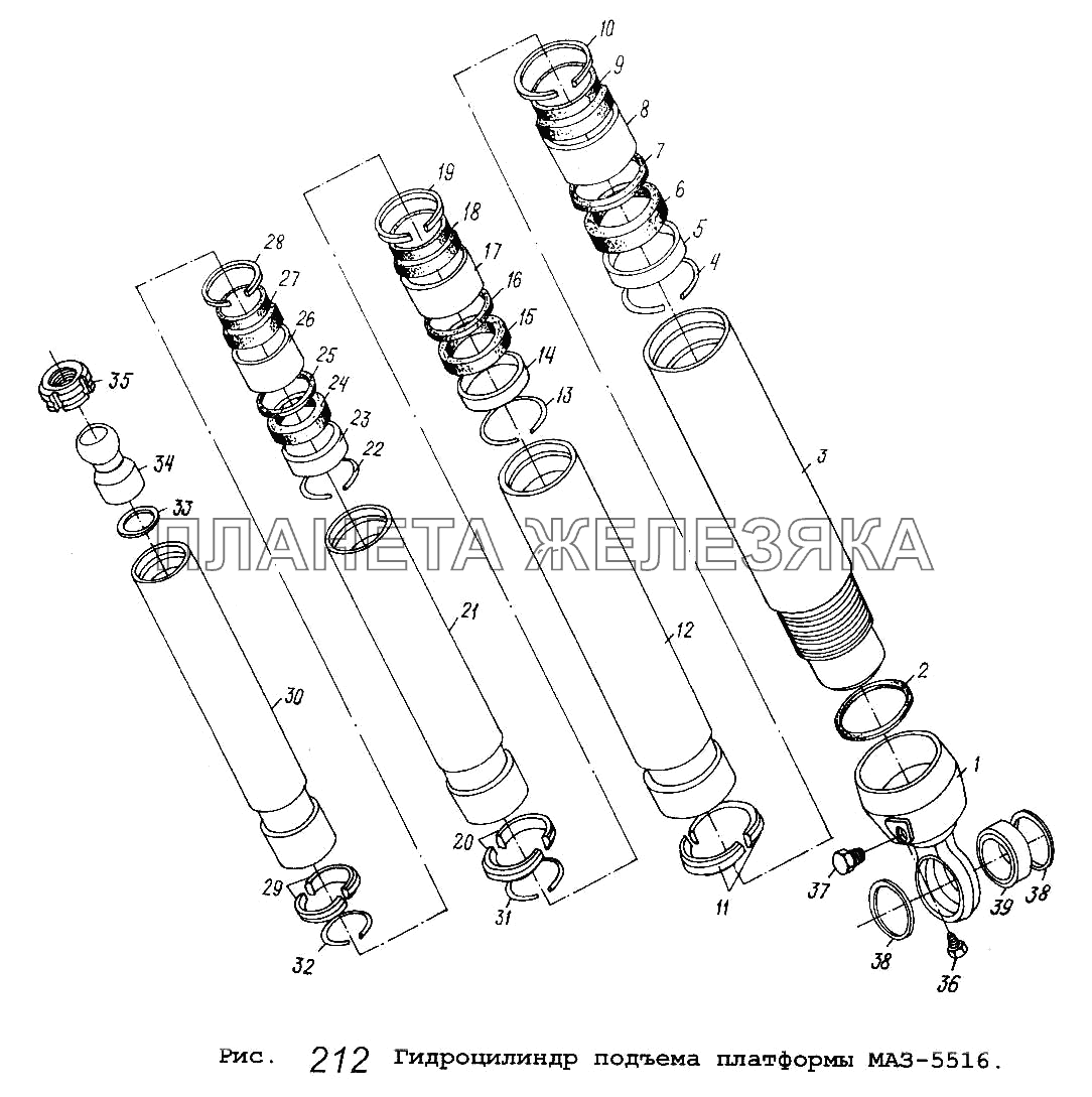 Гидроцилиндр подъема платформы МАЗ-5516 Общий (см. мод-ции)