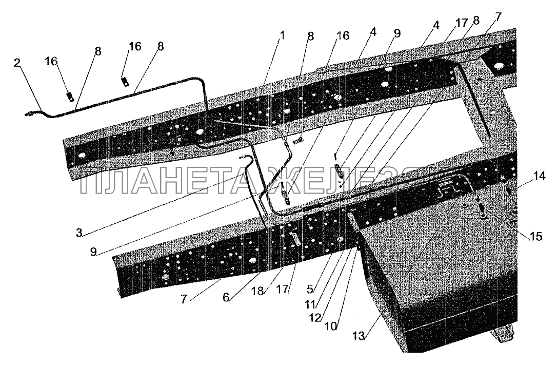 Установка топливопроводов МАЗ-630305, МАЗ-630303 (без подогревателя) МАЗ-5337 (2005)