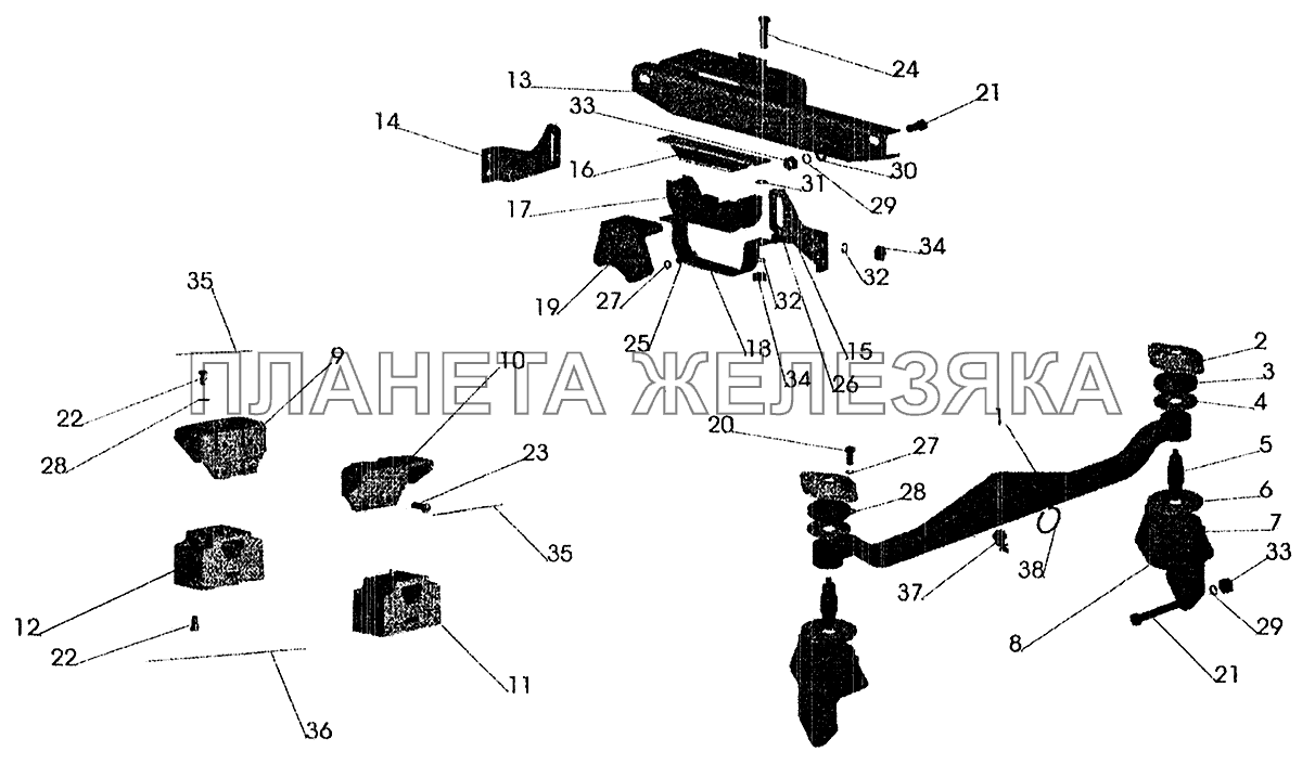 Крепление двигателя на автомобилях МАЗ-533605, МАЗ-630305 с двигателем ЯМЗ-238ДЕ2 МАЗ-5337 (2005)