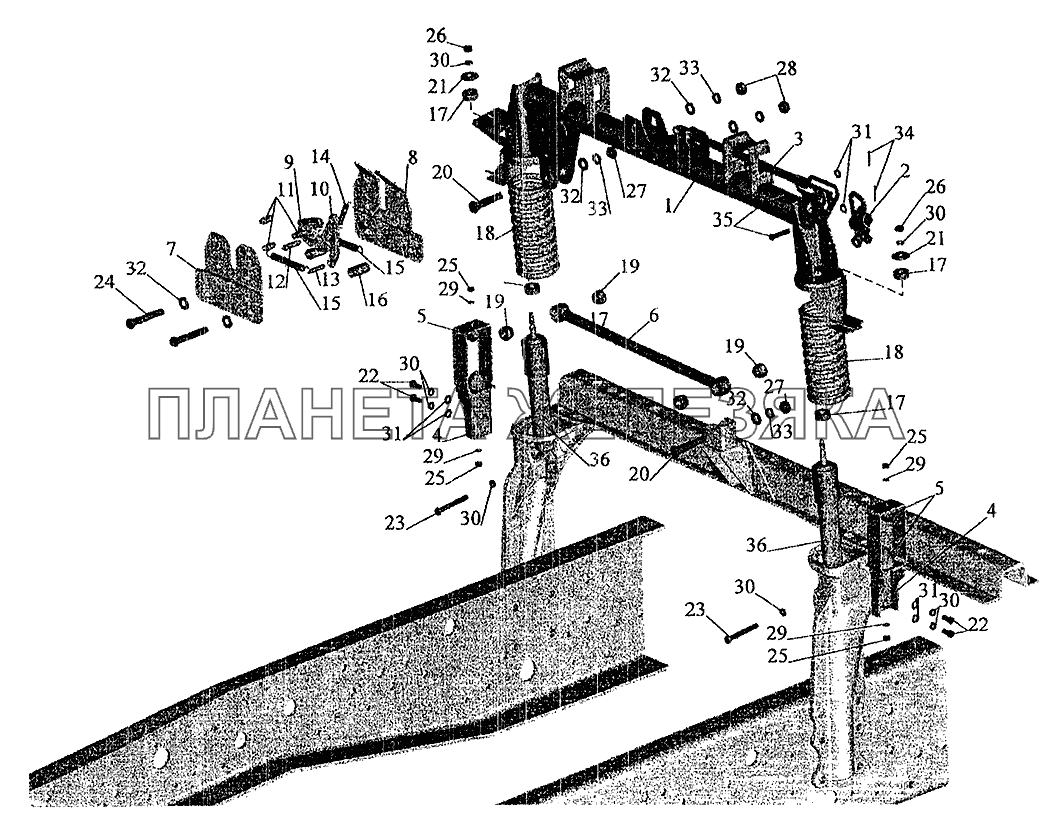 Заднее подрессоривание большой кабины МАЗ-5337 (2005)