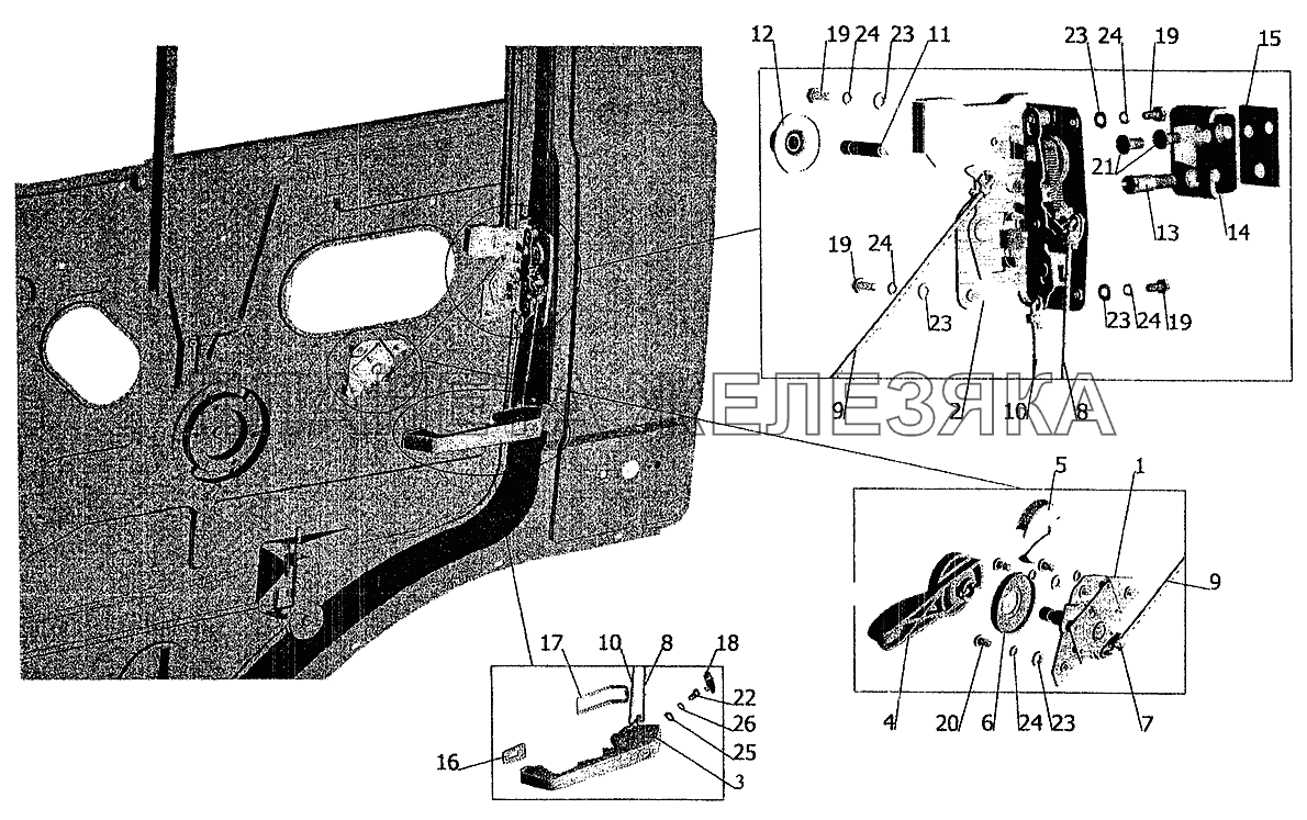 Установка наружной ручки и замка двери МАЗ-5337 (2005)