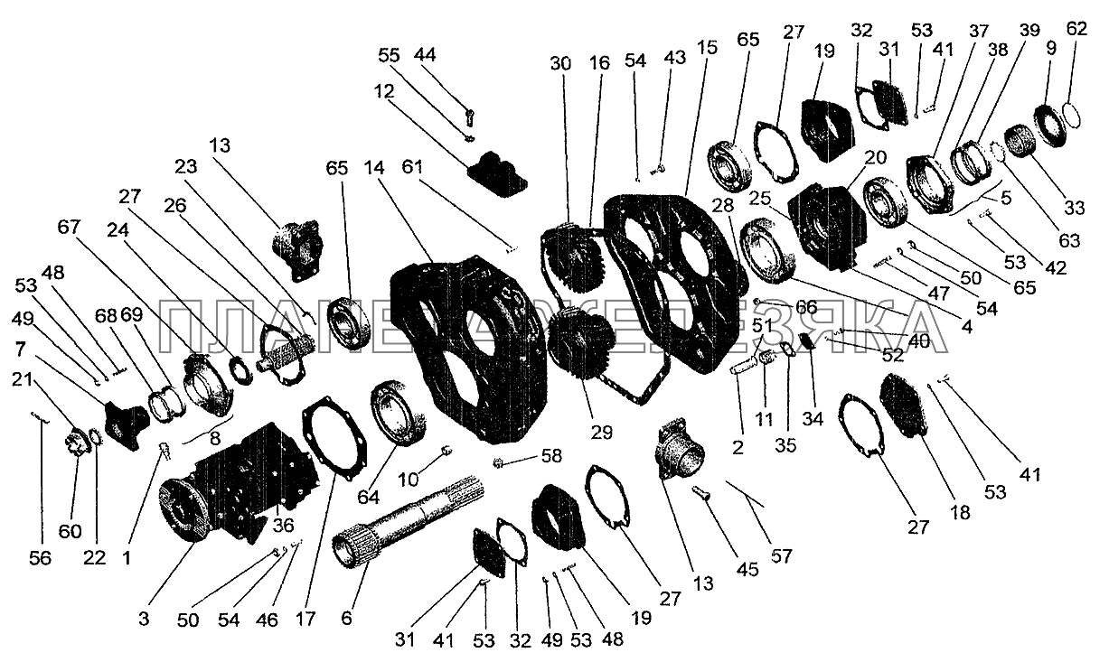 Центральный редуктор отбора мощности автомобилей МАЗ-630305, МАЗ-533702 МАЗ-5337 (2005)