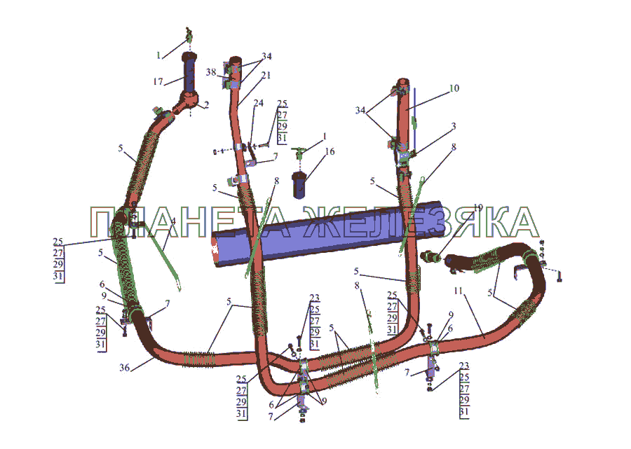 Установка шлангов отопителя 533632-8100006 МАЗ-533731