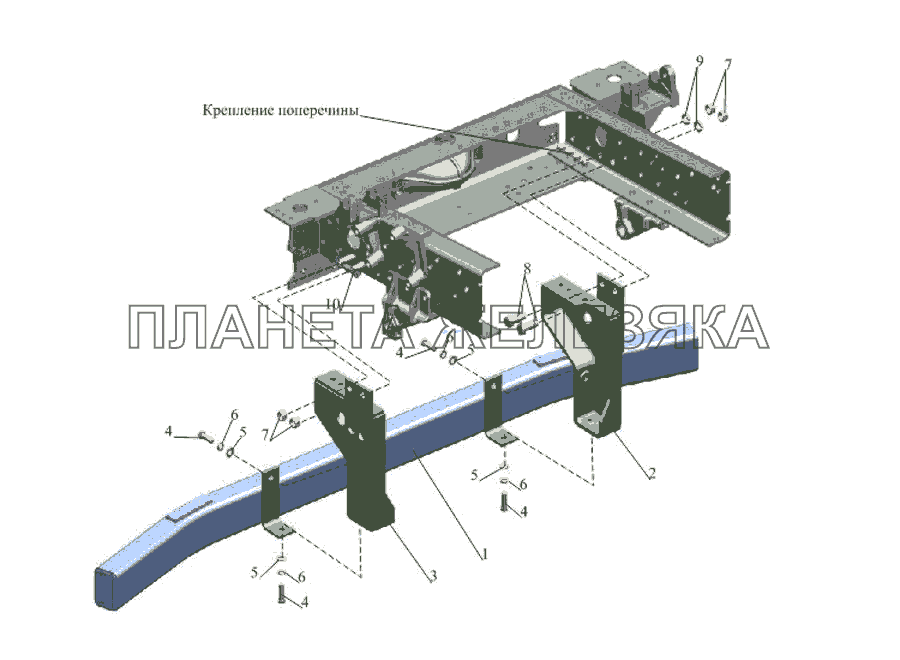 Установка переднего противоподкатного бруса 642208-2800030 МАЗ-533731