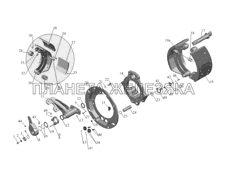 Тормозной механизм передних колес 6516-3501004 (6516-3501005) МАЗ-533731