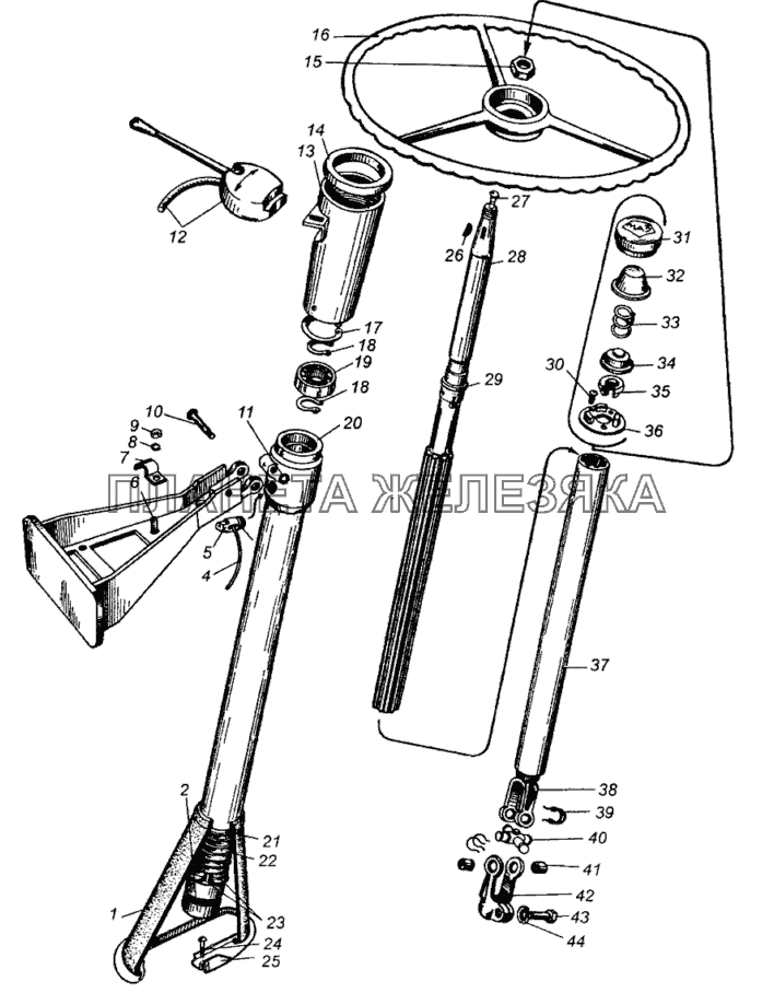Колонка рулевая с колесом рулевого управления и ее крепление МАЗ-5429