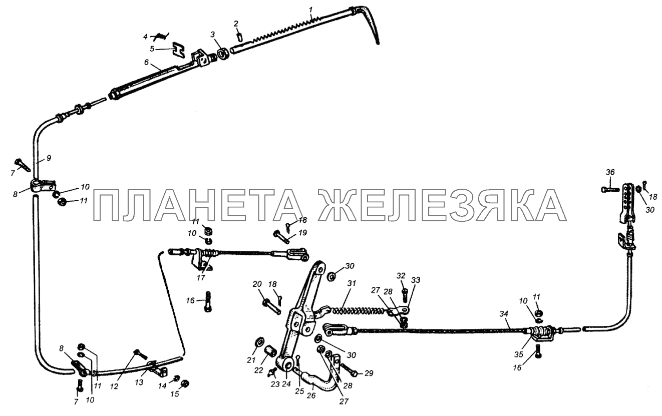 Управление стояночным тормозом МАЗ-5429, МАЗ-504В МАЗ-5429