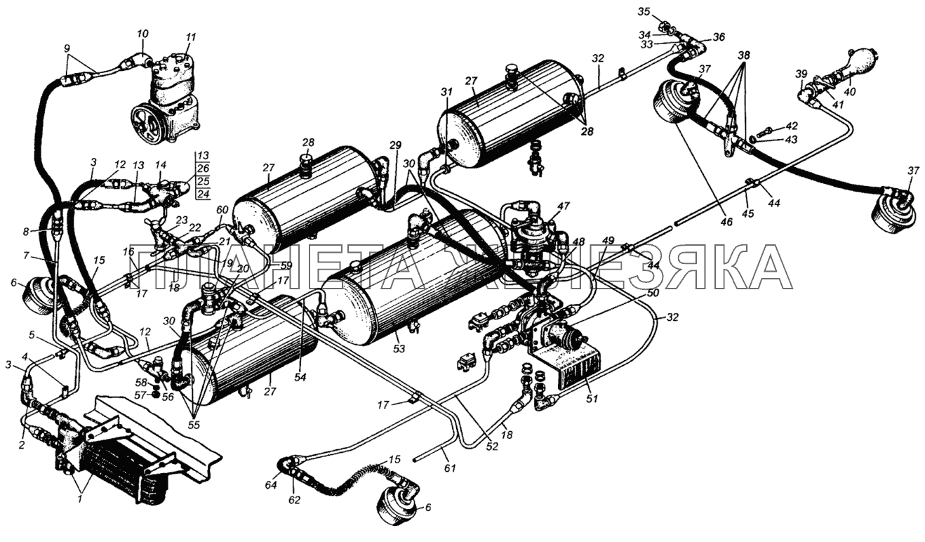Привод пневматический тормозов МАЗ-509А МАЗ-5429