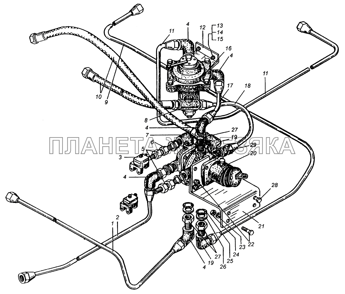 Трубопроводы к тормозным кранам МАЗ-509А МАЗ-5429