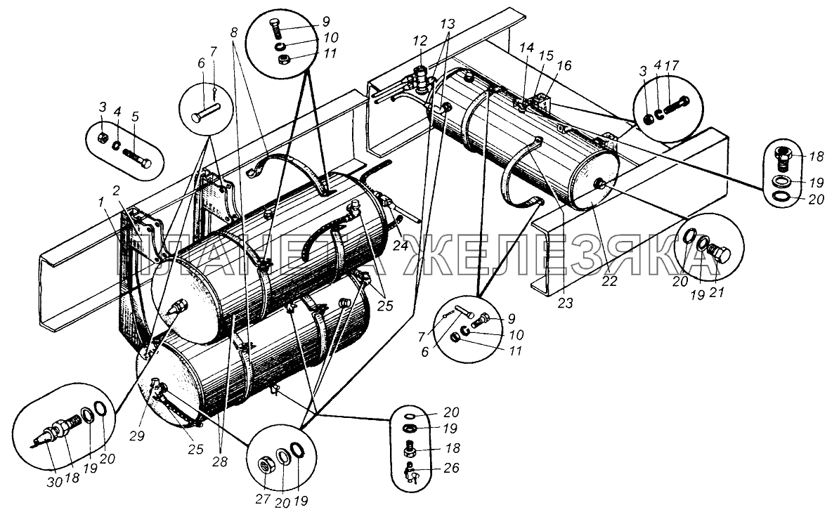 Крепление воздушных баллонов МАЗ-5429, МАЗ-504В МАЗ-5429