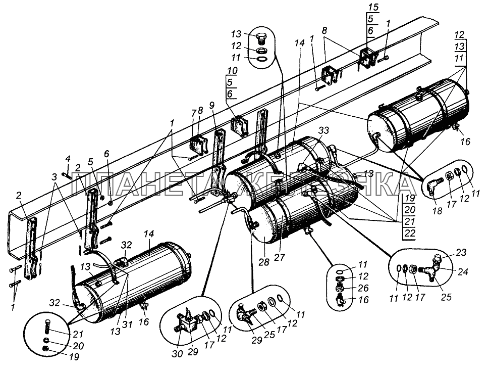 Крепление воздушных баллонов МАЗ-509А МАЗ-5429